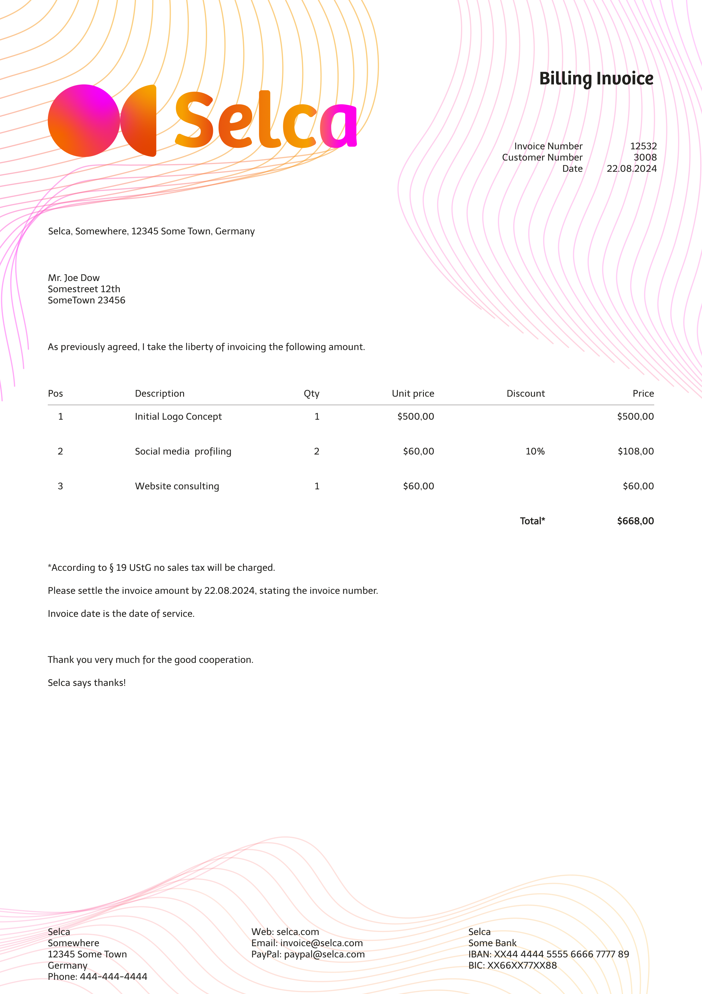 Selca mockup example letterhead on invoice